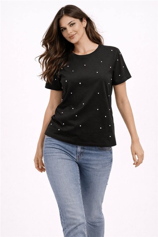 Fashion Friends Taş Detaylı Siyah Kadın Bluz 26y0104k1