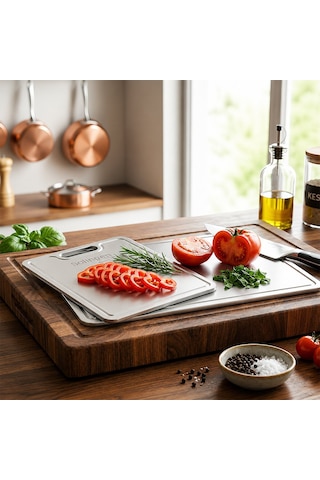 Solingen Lux Metal Kesim Panosu 2'li Set - Paslanmaz Çelik, 230x340 Mm Ve 200x300 Mm, 1 Mm Kalınlık- 12'li Paket Diğer