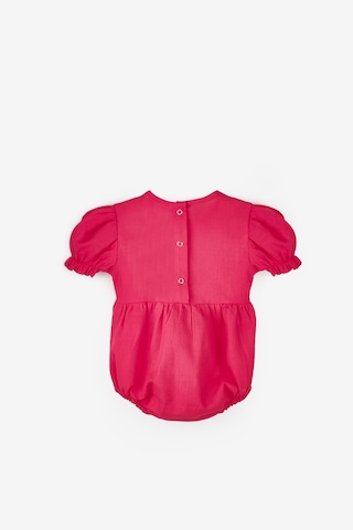 Le Mabelle Fuşya Kısa Kollu Şapka Aksesuarlı Kız Bebek Tulum - Perla Fuşya