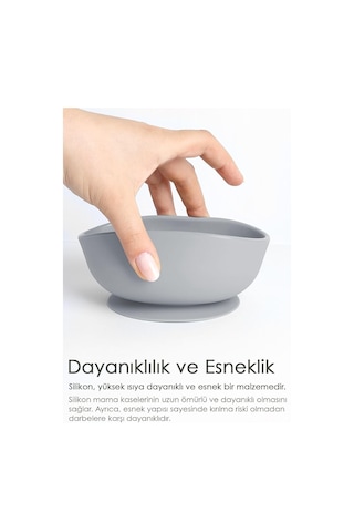 Meleni Baby Vakumlu Silikon Bebek Mama Kasesi - Silikon Vakum Tabanlı Kase - Gri Genel