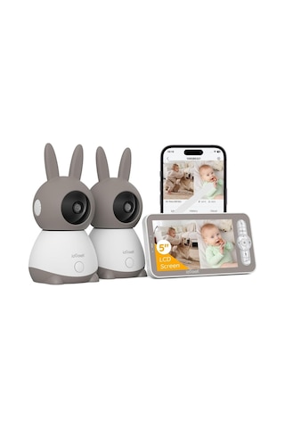 İegeek 2 Kameralı Bebek Monitörü, 2k/3mp, 5 Inç Ekran, Gece Görüşü, Otomatik Takip Kamera Sistemi