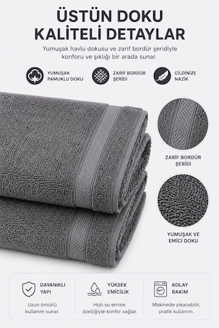 2 Parça Asker Banyo Havlu Seti 70x140 + 50x90 Cm Atlas Antrasit