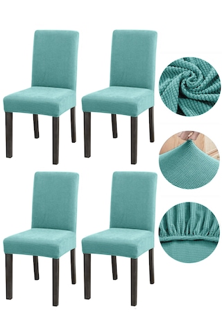 Bambu Nano Kumaş Likralı Lastikli Sandalye Kılıfı Yıkanabilir Esnek Sandalye Örtüsü 4 Lü Set Mint Yeşil