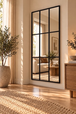 Mirroir Siyah Metal Çerçeveli Dekoratif Pencere Model Duvar Aynası 80x180