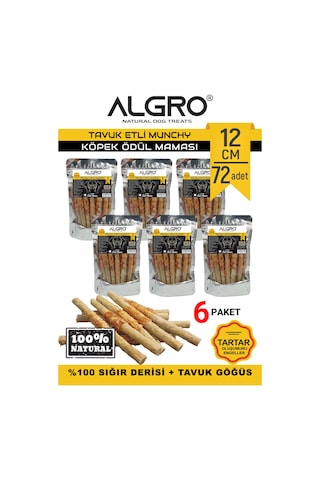 Algro Tavuklu Munchy Sticks Tavuk Göğüs Sarmalı Köpek Ödülü 12 CM 6 x 12'li