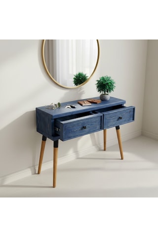 Mobenta Stria Entry: Modern Masif Dresuar 2 Çekmeceli Antre Konsolu - 120x31.5 Ig Mavi