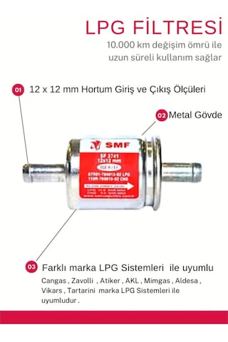 3741 12x12 Otogaz Lpg Filtresi 1 Adet Sıralı Lpg Sistem Olan Bütün Araçlara Uyumlu