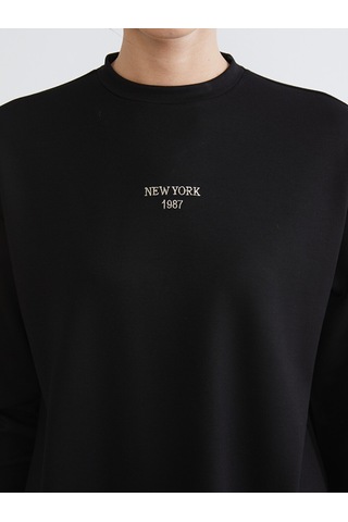 Lcw Comfort Siyah New York Nakışlı Kadın Sweatshirt