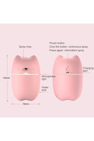 Vkemall Minik Pembe Ultrasonik Nemlendirici: Sessiz Çalışma, 2 Sprey Modu, Renkli Gece Lambası, Usb Besleme - Ofis/ev/araç İçin