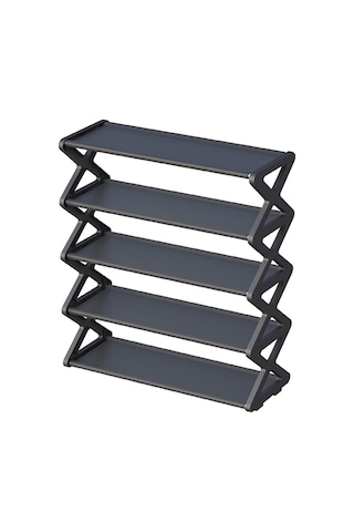 Jms 5 Katmanlı Ayakkabı Rafı X Şekli Ayakkabı Organizatörü Toz Geçirmez Depolama Rafı Galvanizli Çelik Kumaş Siyah