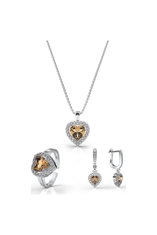 925 Ayar Sitrin Taşlı Rodyum Pırlanta Işıltılı Kalp 3'lü Gümüş Set-takım Ayarlanabilir Rs10056 Gümüş