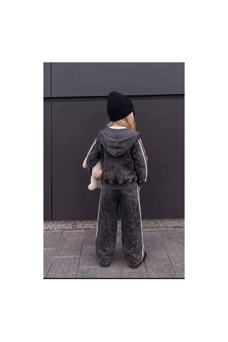 Toikids Kız Çocuk Kapüşonlu Yıkamalı Eşofman 3lü Takım Siyah