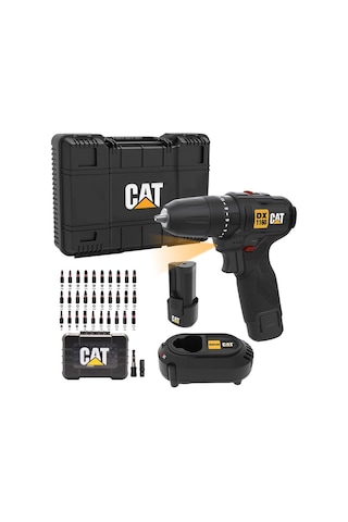 Cat DX1160 12V 2.0AH Li-ion Çift Akülü Darbeli Matkap + DA01901 32 Parça Aksesuar Seti