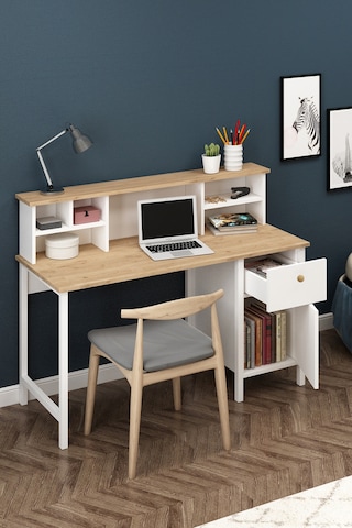 Remy Çalışma Masası Ahşap Kulplu + Remy Kitaplık Sepet-beyaz Sepet-beyaz Beyaz