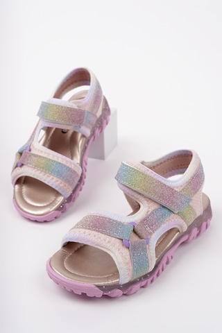 Muggo Elon Cırtlı Ve Simli Günlük Kız Çocuk Sandalet Lila