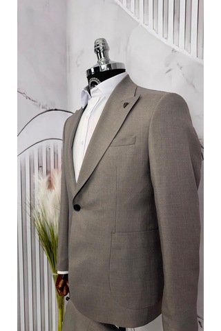 Dupont Classics Dupont Erkek Slim Fit 6 Drop Sivri Yaka Torba Cep Çift Yırtmaç Takım Elbise Ekru