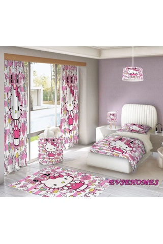 Hello Kitty Nevresim-2 Kanat Fon-120 160 Halı- Avize- Sepet