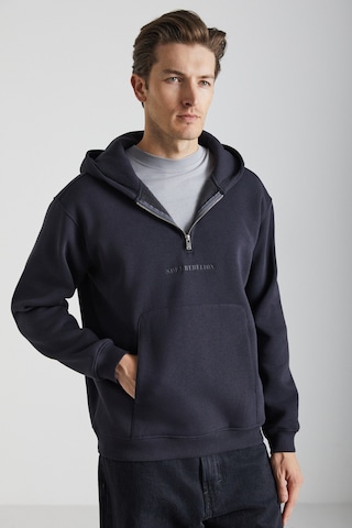 Grımelange Pavle Erkek Kapüşonlu Kanguru Cepli Fermuar Yakalı Siyah Sweatshirt