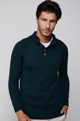 Tudors Erkek Slim Fit Dar Kesim Dik Yaka Düğmeli Triko Yeşil Triko Kazak-29591-yeşil Yeşil