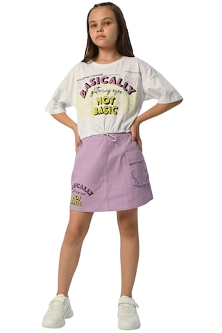 Kız Çocuk Basically Yazılı Crop Tişört Etek Takımı