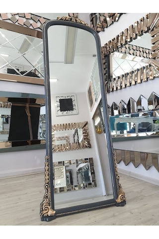 Matmazel Model Antrasit Altın Renk Varaklı Ayaklı Boy Aynası