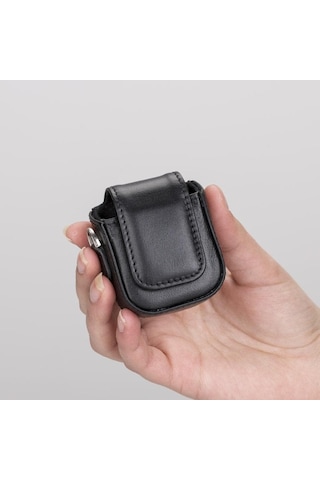 Aurel Onyx Black Charm Hakiki Deri Apple Uyumlu Airpods Kılıfı 1 & 2 Kılıf