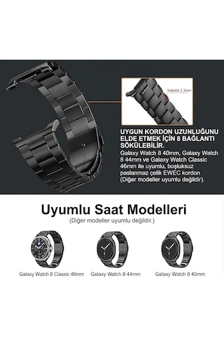 Samsung Galaxy Watch 9 / Watch 8 40mm/44mm Ve Watch 8 Classic 46mm Uyumlu Üç Bakla Paslanmaz Çelik Kordon Boşluksuz No Gap Tasarım, Dolu Metal, Baklası Çıkarılabilir Kayış Diğer