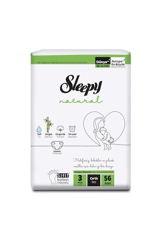 Sleepy Natural Bebek Bezi 3 Numara Midi 2'li Jumbo 224 Adet 4'lü