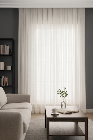 Estetik Modern Flamlı Dokulu Pileli Tül Perde Salon Oturma Odası Yatak Odası Çocuk Odası Krem