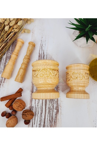 El Yapımı Ağaç Havan Sarımsak Döveceği Lüx 8-10 Luk 2 Li Set