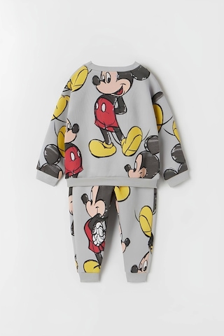 Unisex Çocuk Mickey Mouse Baskılı Gri 3 İplik Şardonsuz Kışlık Sweat Ve Eşofman Alt Üst Takım Gri