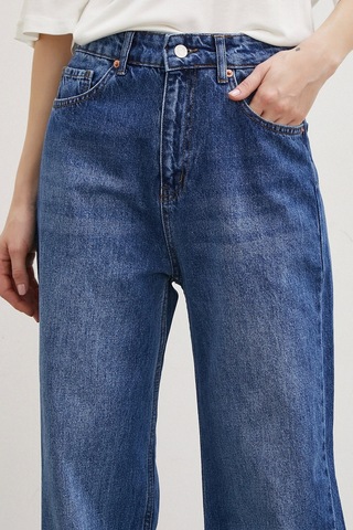 Yüksek Bel Dar Paça Mom Jean Mavi Mavi