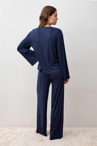 Uzun Kollu Oversize Basic Likralı Viskoz Alt Üst Takım 20210 Lacivert