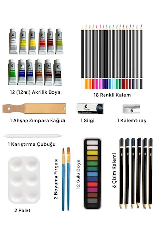 Bergamo 56 Lı Ahşap Taşıma Çantalı Karışık Çizim Boyama Seti