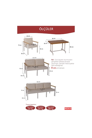 Neokas Balkon Mobilyası, 1 + 1 + 2 Bahçe Takımı, Kafe Koltuğu, Bekleme Alanı Koltuğu, Beyaz