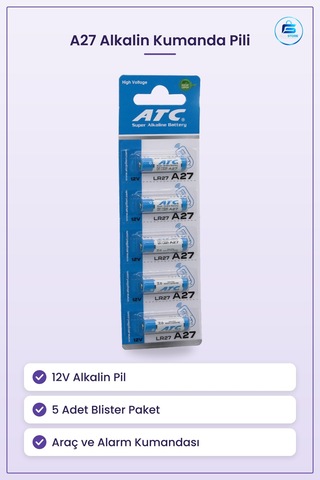 Kumanda Pili A27 27a Lr27 12v Alkalin 5 Adet Araç Anahtar Kumanda
