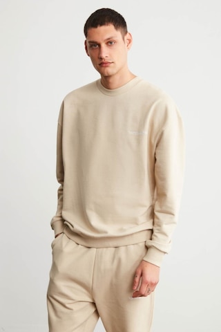 Grimelange Raırok Erkek İçi Polarlı Comfort Oversize Nakışlı Bej Sweat