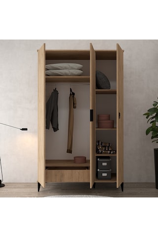 6301 Neva 3 Kapılı 200 Cm Gizli Çekmeceli Gardırop , Elbise Dolabı , Genç Odası Sepet