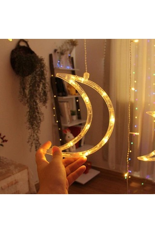 Ayrı Ay Yıldız Animasyonlu 3 Metre Animasyonlu Yılbaşı, Ramazan Bayramı Led Işıklandırma Fişli Sarı