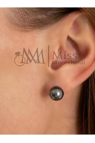 Gümüş Siyah Inci Kadın Küpe 8 Mm
