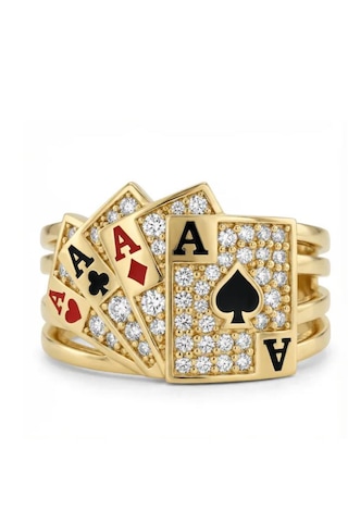 Poker As Kartları Taşlı Yüzük Çok Renkli