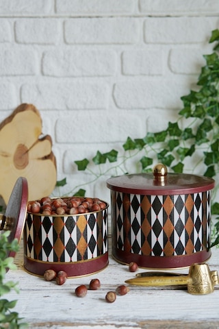 Festival Desenli Metal Saklama Kabı Seti - 2'li Set 1,3 Lt - 2,9 Lt Desenli