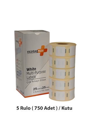Ecotagplus Dymo Muadili Etiket - 25 Mm X 25 Mm - 5 X 750 Adet - Eko Paket 1