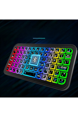 Rgb Mini Bluetooth Klavye Kablosuz Şarjlı Led Işıklı Apple iOS Android Windows Uyumlu El Boyu