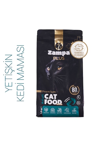 Zampa Plus Premium Somon Etli ve Hamsili Yetişkin Kediler İçin Kuru Mama 1500 G