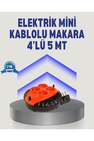 5 Metre Uzatma Kablolu 4 Prizli Makara Kırmızı Normal