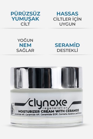Clynoxe Moisturizer Cream With Ceramide, Seramid Destekli Yoğun Nemlendirici Günlük Bakım Kremi 50 Ml