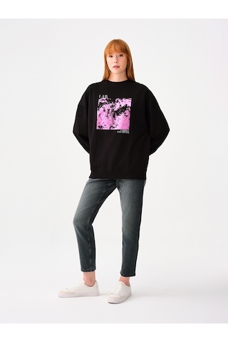 Oversize Fit Kadın Sweatshirt Siyah