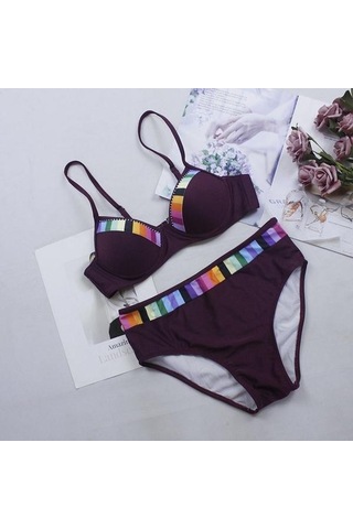 Yeni Yaz Kadın Bikini Seti Colorblock Yüksek Bel Yüzme Alt Rahat Kadın Beachwear Mayo Mayo İç Giyim Mavi