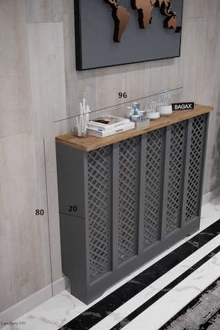 Dekoratif Petek Dolabı Kalorifer Peteği Kapatma Ünitesi Modern Tasarım İç Ölçü 96 Cm Dış Ölçü 100 Cm Petek 96 Antrasit Üstü Çam D3